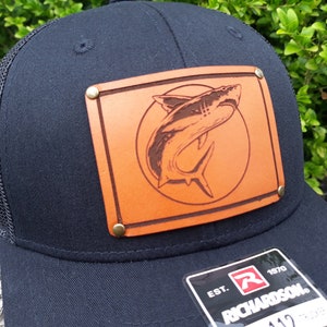 KIDS SHARK HAT- Great White Shark Leather Patch Hat - Shark Nation Hat ...