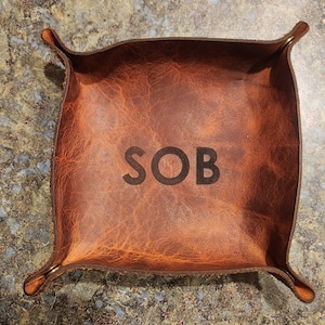 Bison leather valet tray - 3rd Anniversary Gift - Bison hide desk caddy - personalized monogram catchall tray - men gift - office gift
