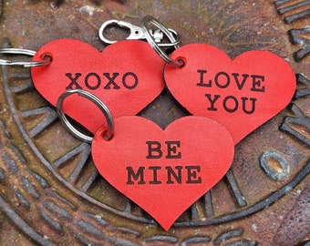 Personalized Sweetheart Leather Keyring - Valentine Heart Key chain gift - Name heart keyring - be mine heart key ring - anniversary gift -