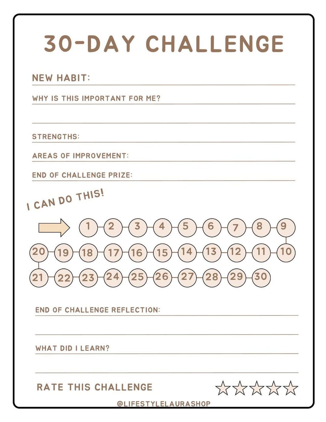 30 Day New Habit Challenge Tracker for Kids, Adults Printable Worksheet ...