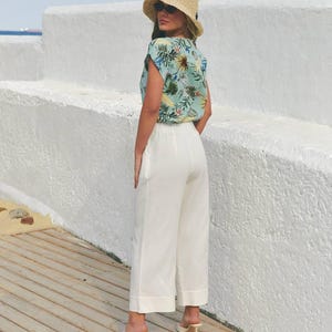 Linen cropped pants, wide leg pants, summer trousers, loose linen pants, high waist pants, breathable trousers, natural fabric pants