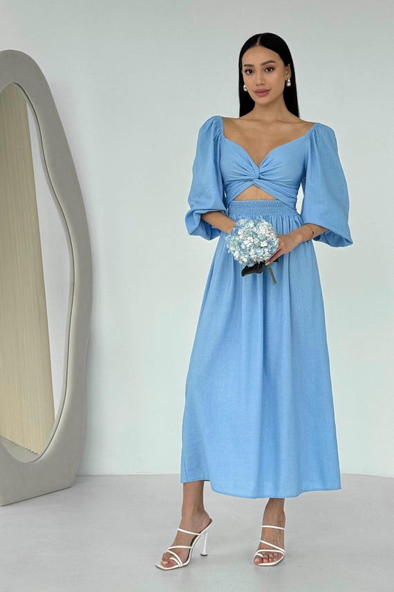 Boho Reversible Wedding Guest Dress in Linen With Sculpted Neckline Puff  Sleeves and Flowy Fit Bridesmaid Ready Summer Look - Etsy UK