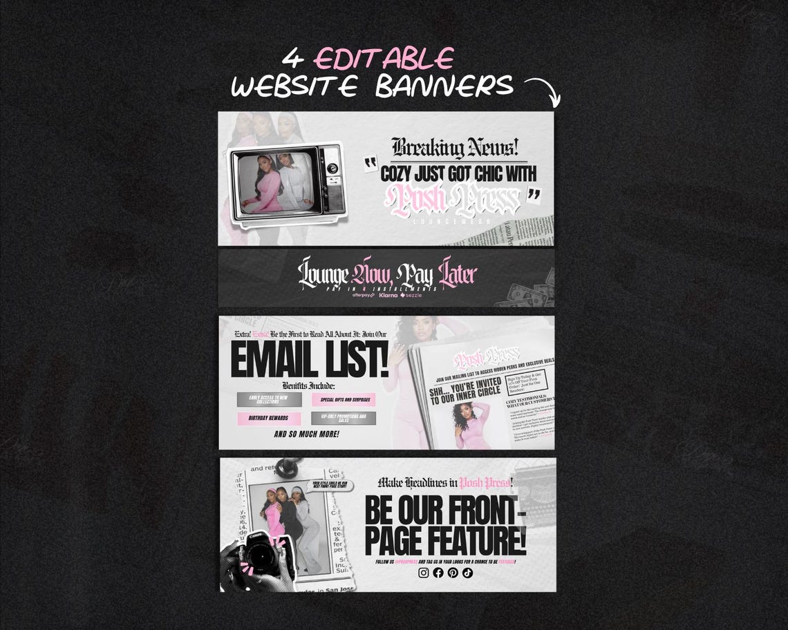 Wix Website Template, Canva Editable Website Banners, Wix Clothing