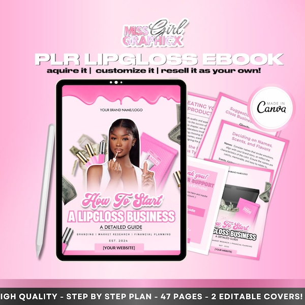 PLR How To Start A Lip Gloss Business | DFY Ebook | PLR Ebook | Editable On Canva