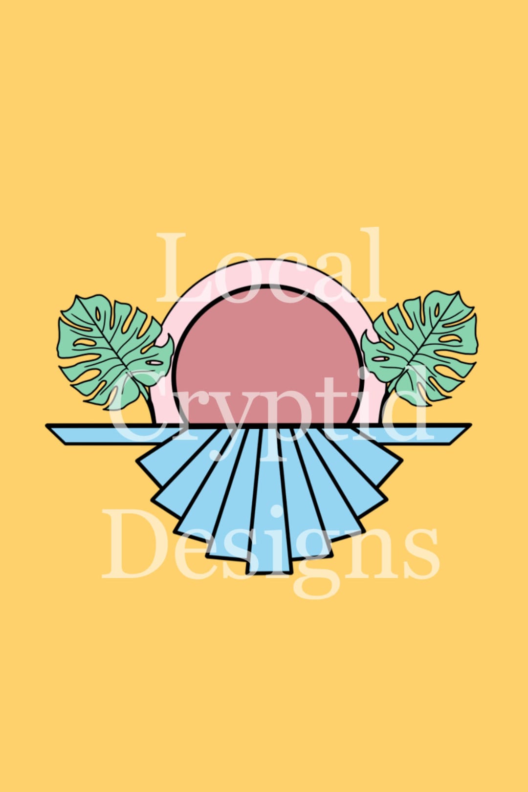 Tropical Art Deco Pastel Monstera Sunset Beach House Digital Art