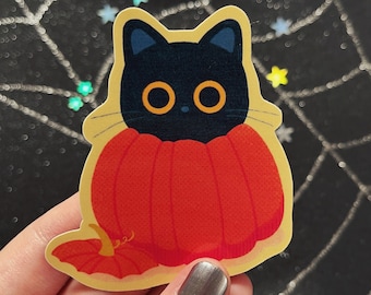 Pumpkin Cat Waterproof Laminated Glossy Vinyl Sticker