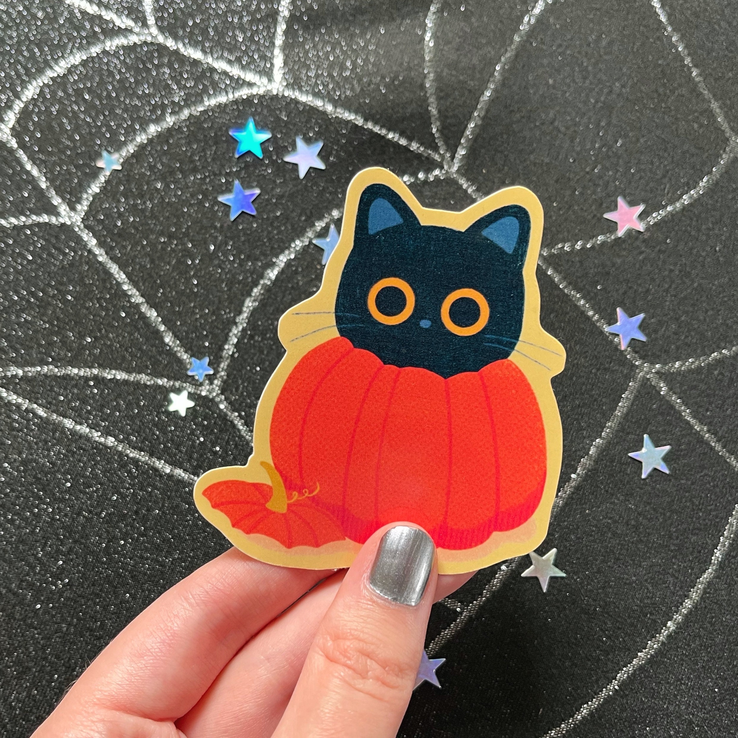 Pumpkin Cat Waterproof Laminated Glossy Vinyl Sticker - Etsy