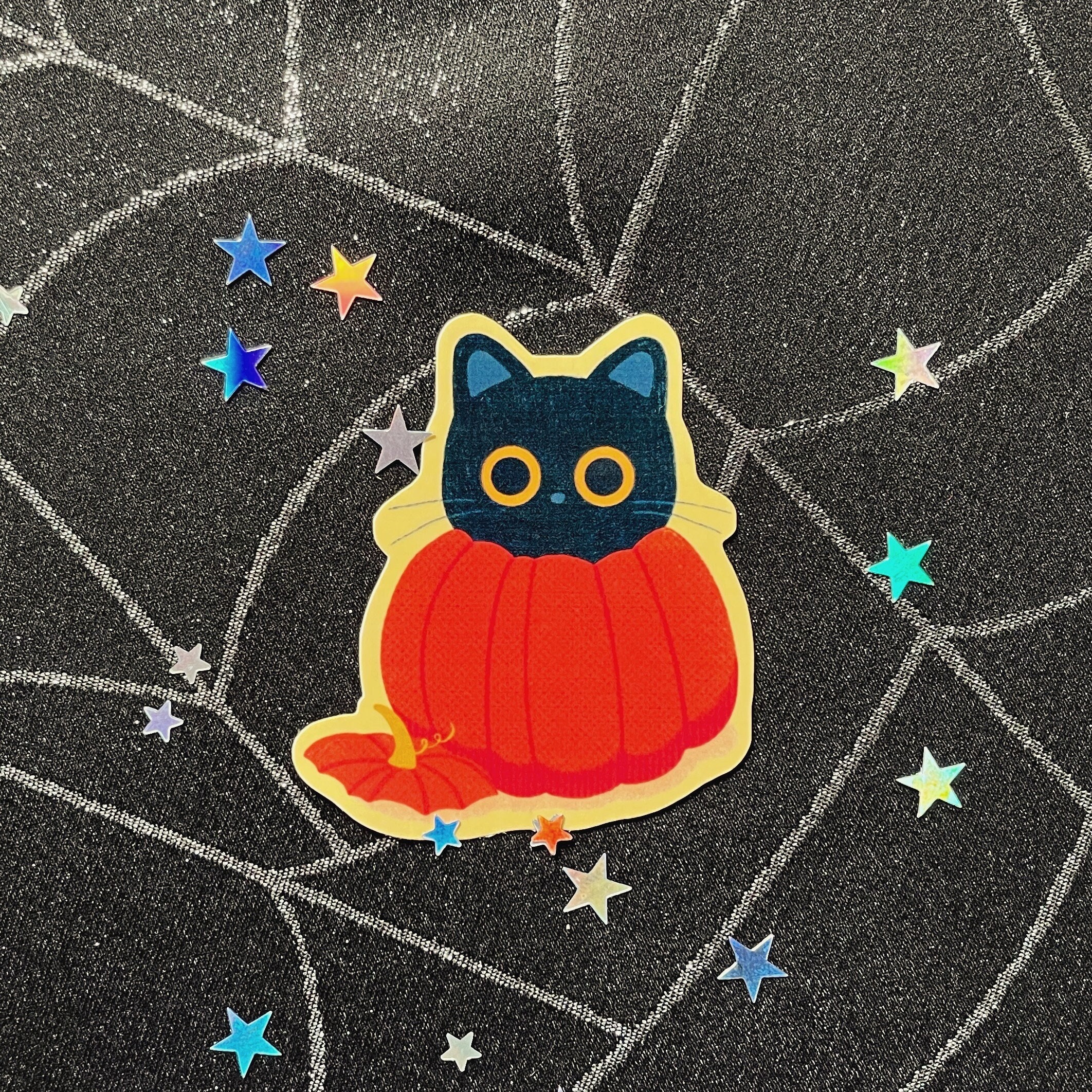 Pumpkin Cat Waterproof Laminated Glossy Vinyl Sticker - Etsy