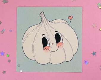 Garlic Retro Cartoon Illustrated Art Print