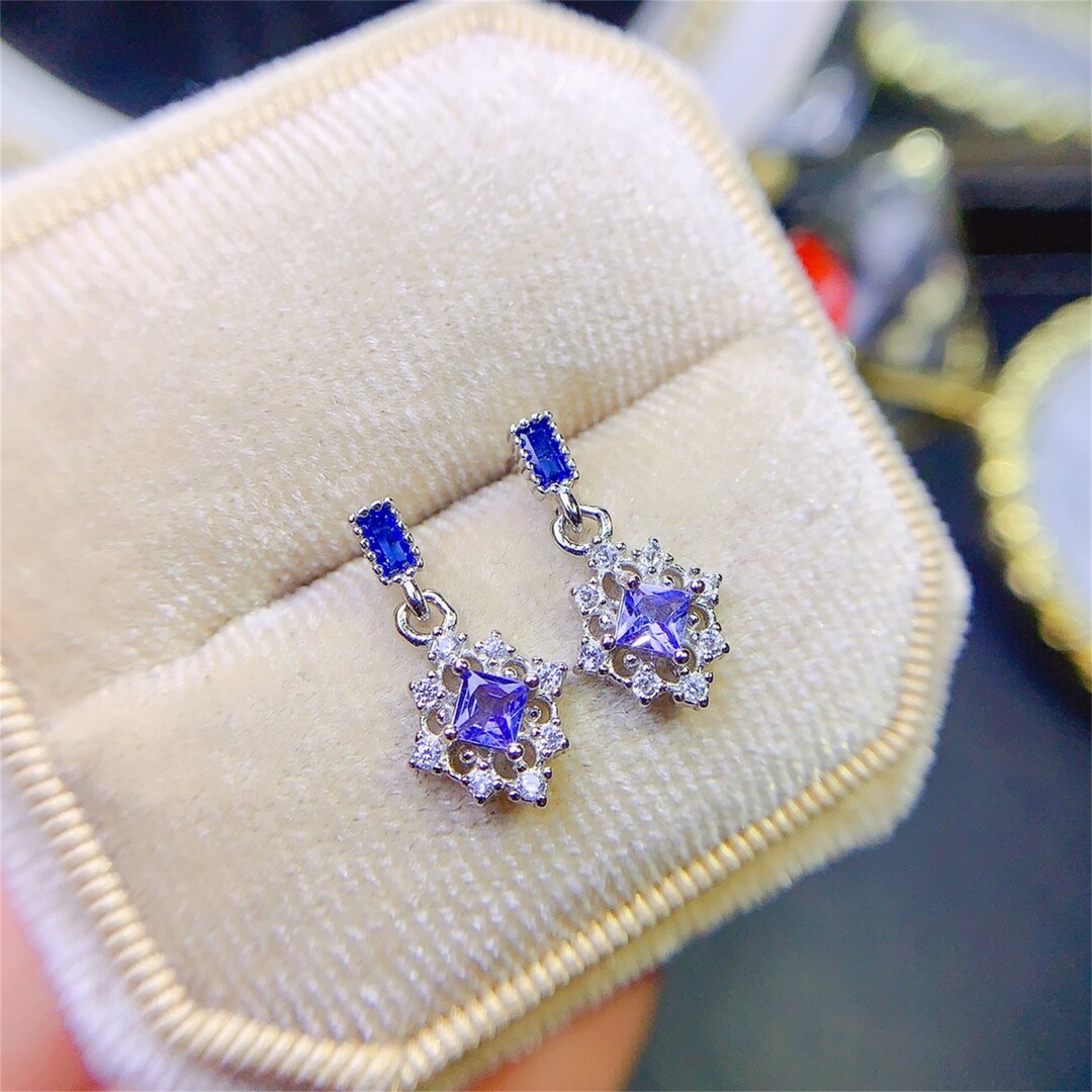 18k White Gold Plated Sterling Silver Natural Tanzanite Lucky Etsy