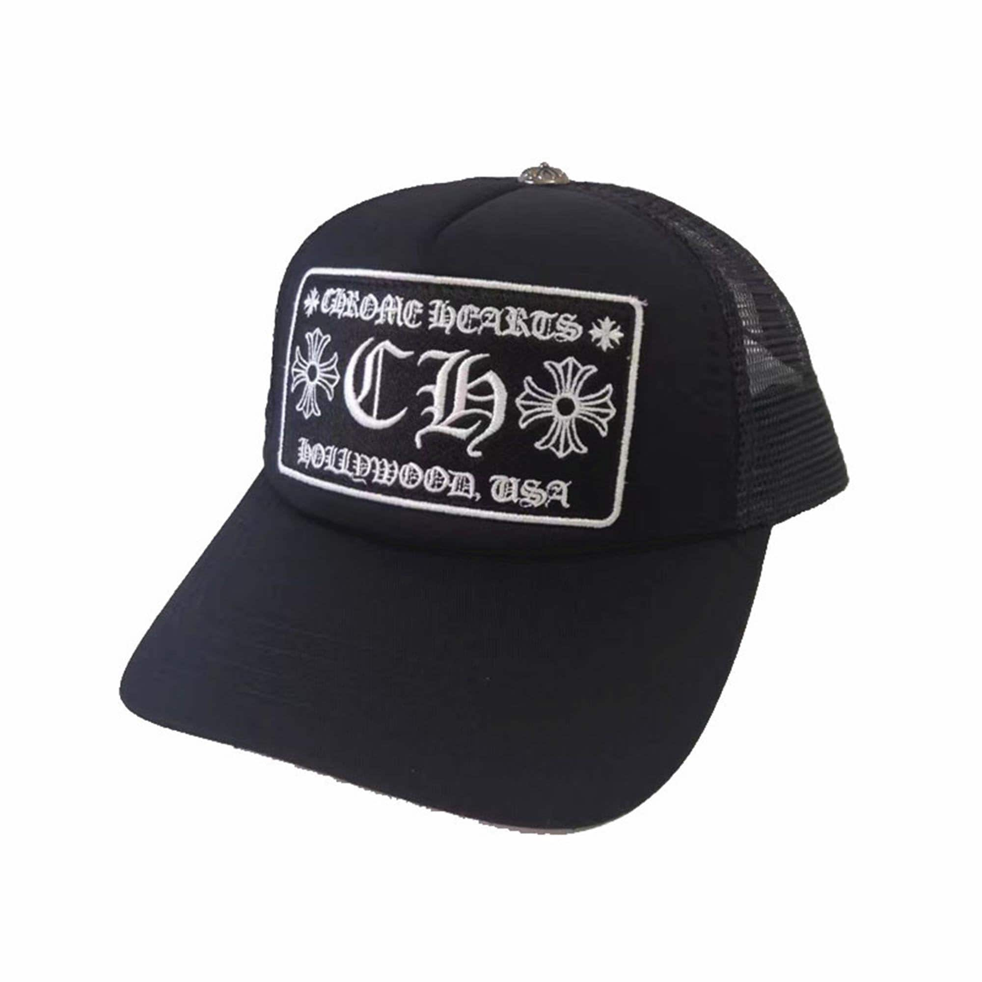 Chrome Hearts CH Trucker Hat Snapback Hollywood Black & White Mesh