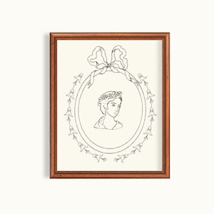 Portrait Skizze | Vintage Cameo Kunstdruck | Linienzeichnung Gesicht S1-6
