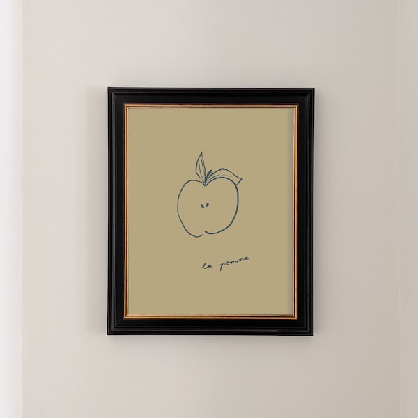 Apple La Pomme Sketch Art Print | DIGITAL Apple Kitchen Dining Room Art Print S5-6