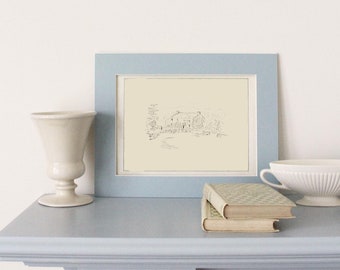 Beatrix Potter Inspired Cottage Sketch DIGITAL | IMPRIMÍVEL English Cottage Children's Nursery Gallery Wall Art Print R2-2 Paisagem