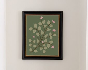 Botanical Illustration William Morris Inspired | Pink Floral Art Print R1-5
