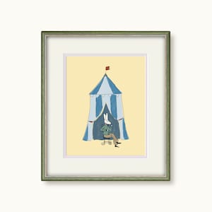 Children&#39;s Bemelmans Inspired PRINTABLE Art Print | Circus Bunny DIGITAL Nursery Room Gallery Wall Art A2-1