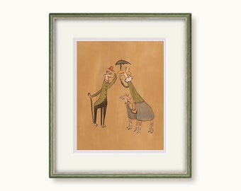 Bemelmans Inspired Illustration Art Print | Ludwig Bemelmans Mural Giraffe Art Print R1-2