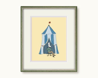 Arte impressa inspirada em Bemelmans para crianças | Galeria de arte de parede para berçário digital Circus Bunny A2-1