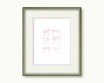 Impressão de arte DIGITAL em aquarela de arco | Decoração de quarto Laço rosa ilustrado à mão Arte de parede IMPRIMÍVEL T1-4