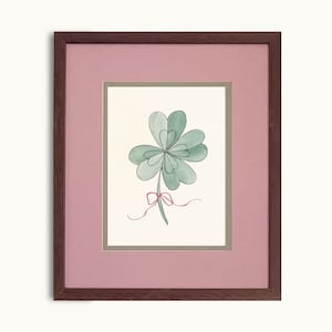 Four Leaf Clover Illustration DIGITAL Art Print | PRINTABLE Green Clover Sketch With Bow Art Print S9-6