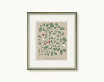 Ilustração de Morango | Impressão Artística Botânica Inspirada em William Morris R3-3