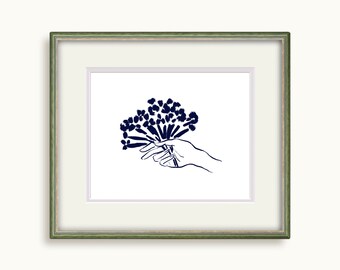 Impressão de arte digital abstrata de mão e flores | Decoração de parede moderna | Impressão de arte vintage eclética neutra IMPRIMÍVEL Q1-2 BRANCO