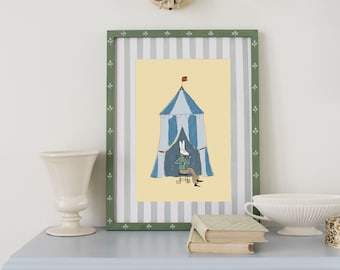 Children&#39;s Bemelmans Inspired Art Print | Circus Bunny Nursery Room Gallery Wall Art A2-1