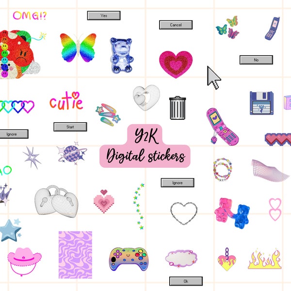 Y2K Digital sticker Pre-cropped Digital Stickers Instant Download Y2K digital stickers Digital Planner stickers digital journal stickers