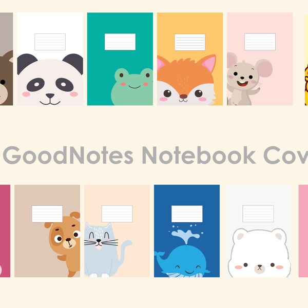 Kawaii Animals Digital NoteBook Covers Digital Notebook GoodNotes Cover Colorful notebook Digital Notebooks Journal Cover Cute animal