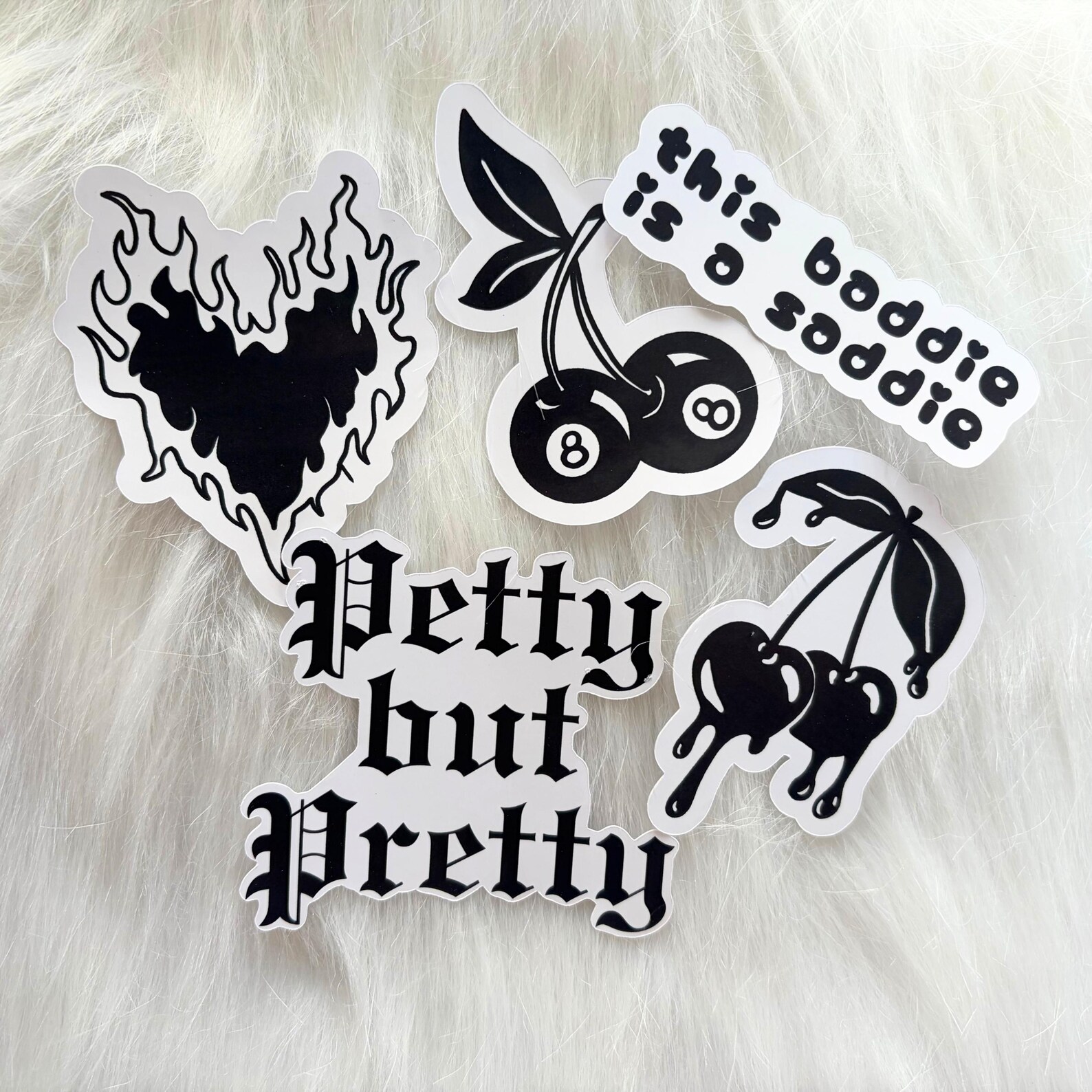 Goth Baddie Sticker Pack: Black and White Designs (5 Stickers) - Etsy
