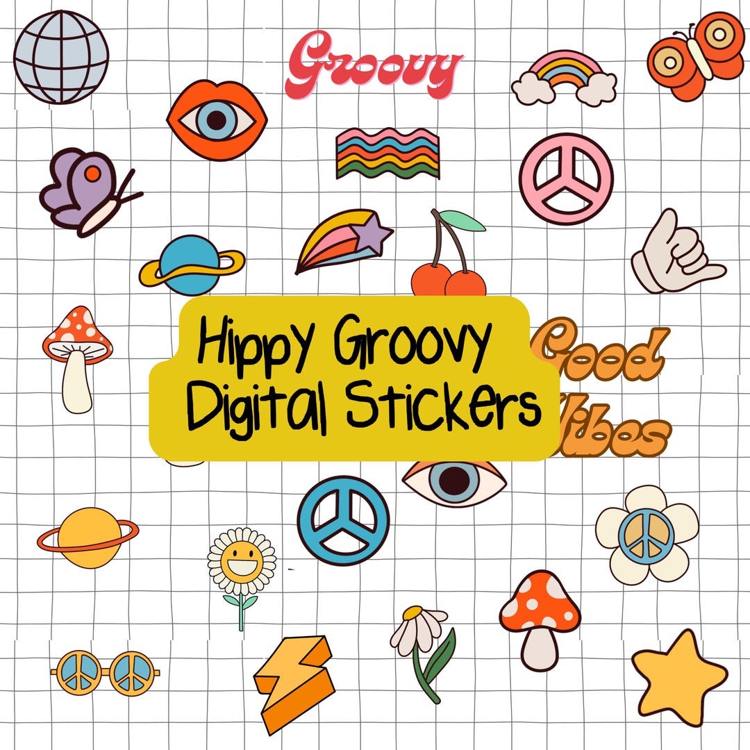 35+ 70s Groovy Digital Stickers, Retro Planner Stickers (PNG) - Etsy