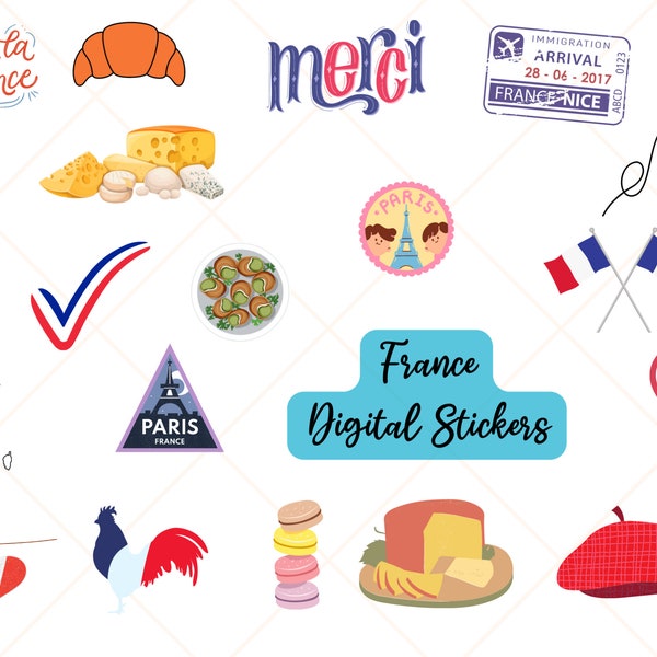 French stickers Digital sticker Pre-cropped Digital Stickers Digital Download France digital stickers Digital journal stickers travel Paris