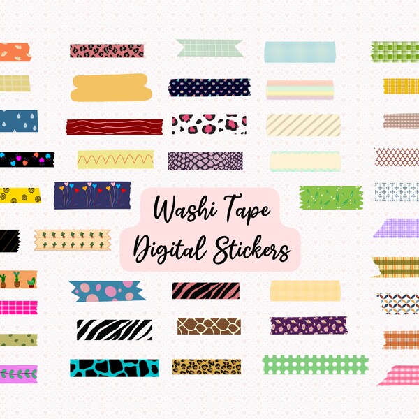 Washi Tape Digital stickers Pre-cropped Digital Stickers Instant Download colourful digital washi tape stickers Digital Planner stickers
