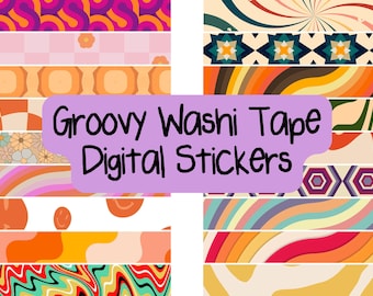 Groovy 70s Digital washi tape sticker Pre-cropped Digital Stickers Groovy digital washi tape sticker Digital Planner Journal 70s washi tape