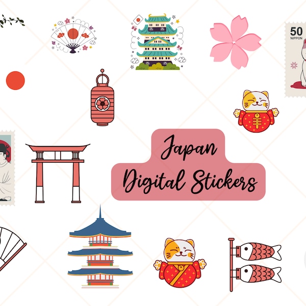 Japan stickers Digital sticker Pre-cropped Digital Stickers Digital Download Japanese digital stickers Digital journal stickers travel Tokyo