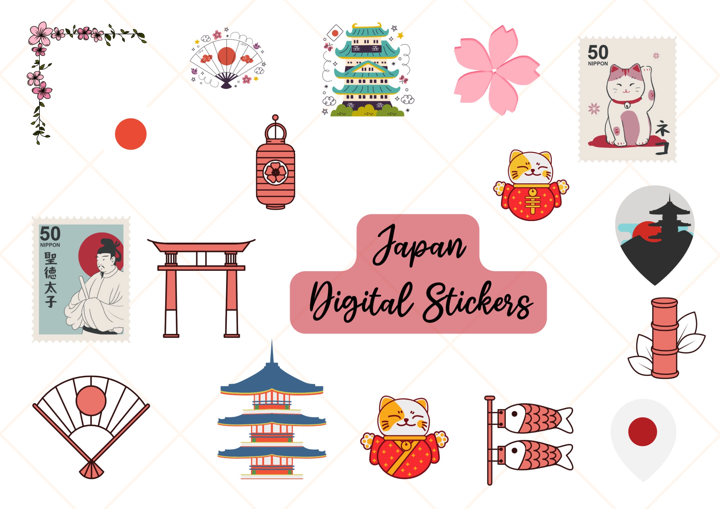 Japan stickers Digital sticker Pre-cropped Digital Stickers Digital  Download Japanese digital stickers Digital journal stickers travel Tokyo