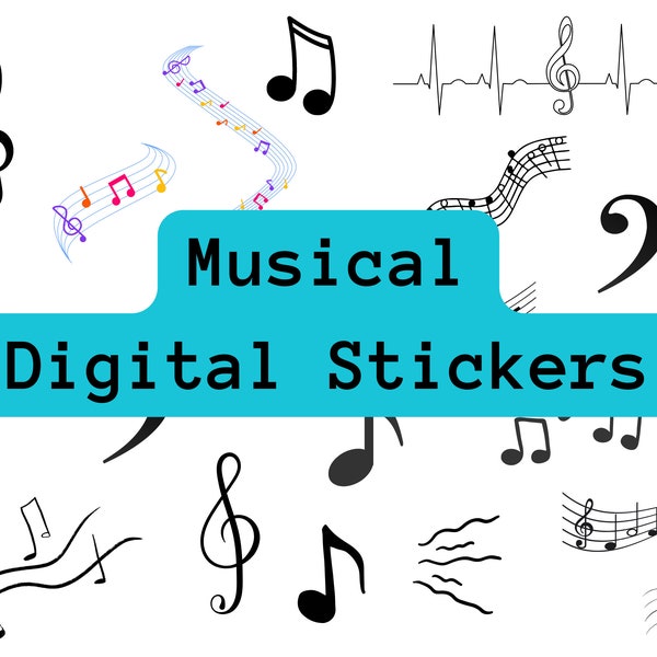 Musical Icons digital stickers Pre-cropped Digital Stickers Musical Digital Download Cute digital stickers Digital Planner stickers music