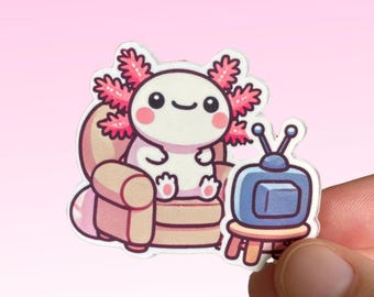 Kawaii Axolotl Sticker: Cute TV, Planner, Journal