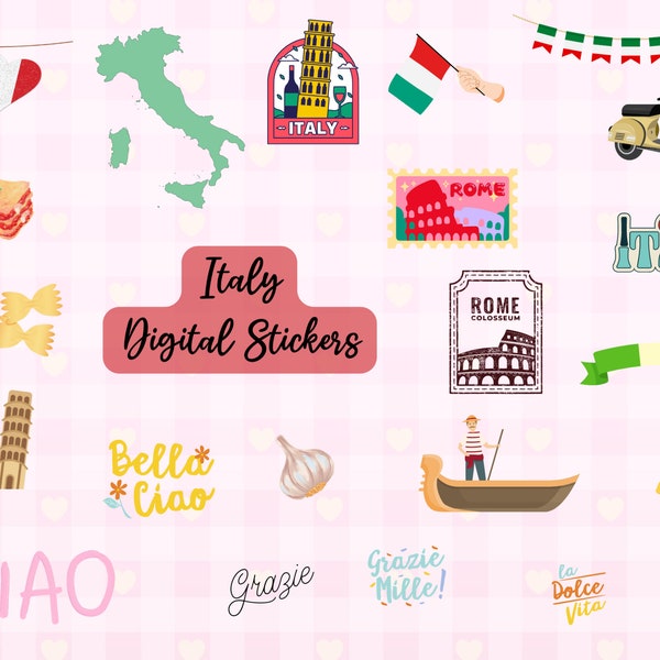 Italy stickers Digital sticker Pre-cropped Digital Stickers Digital Download Italian digital stickers Digital journal stickers travel Rome