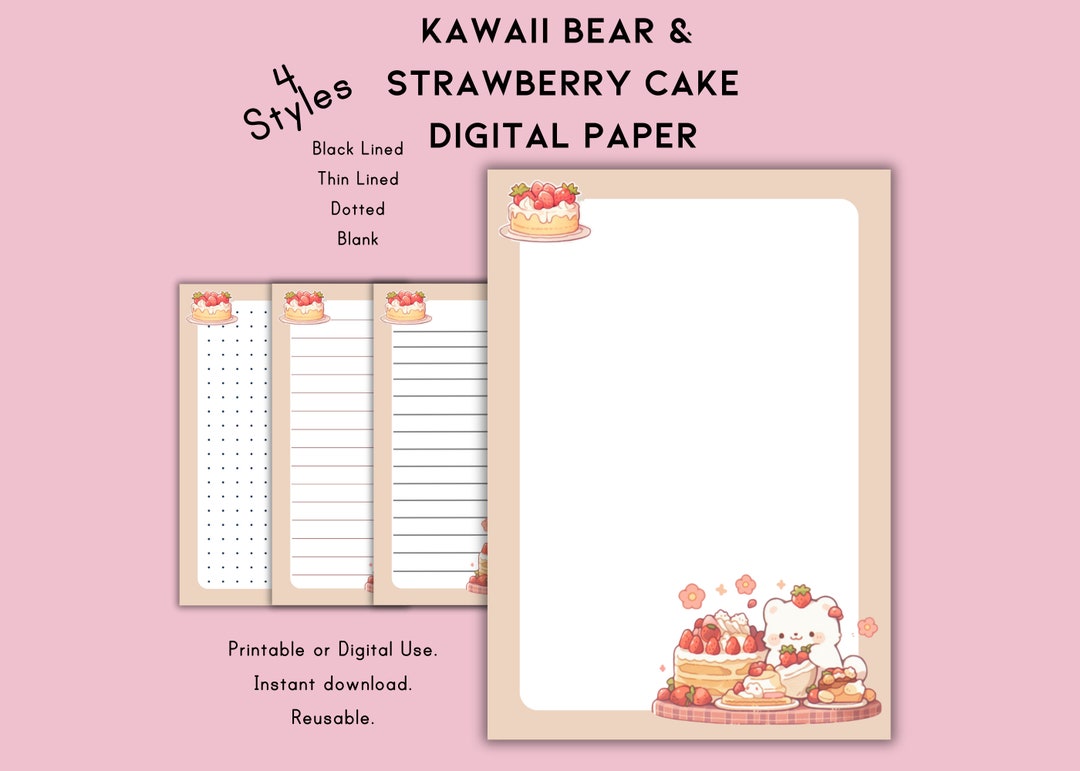 Cute Digital Paper Reusable Printable Paper Cute Digital Paper Kawaii ...