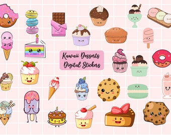 Kawaii Dessert Food Digital stickers Pre-cropped Digital Stickers Digital Download Cute digital stickers Digital Planner stickers journal