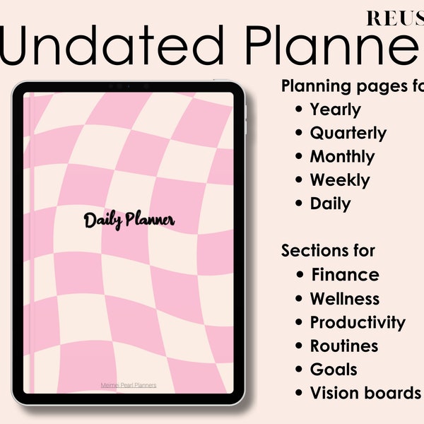 Groovy Digital Undated Planner Digital Journal Cover pink notebook undated Digital planner Groovy aesthetic 70s GoodNotes planner reusable
