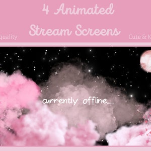 4 Animated Pink Twitch Screens, Pink Twitch, Twitch Overlay Galaxy, Cute Livestream Graphics, Youtube Stream Screen, Kawaii pink Galaxy cute