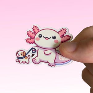 kawaii axolotl cute sticker for planner cute axolotl walking a dog sticker planner journal kawaii sticker die-cut sticker cute axolotl