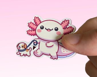 Kawaii Axolotl gehender Hund Aufkleber - niedlicher Planer gestanzt
