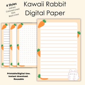 Carta digitale coniglio carino carta stampabile riutilizzabile carta digitale carta digitale kawaii carta rossa carta coniglio stampabile carta digitale carina
