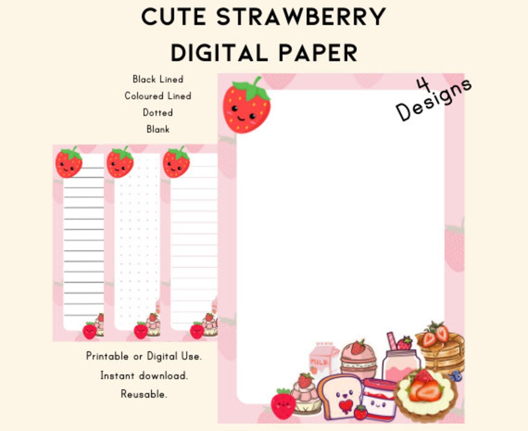 Cute Digital Paper Reusable Printable Paper Cute Digital Paper Kawaii ...