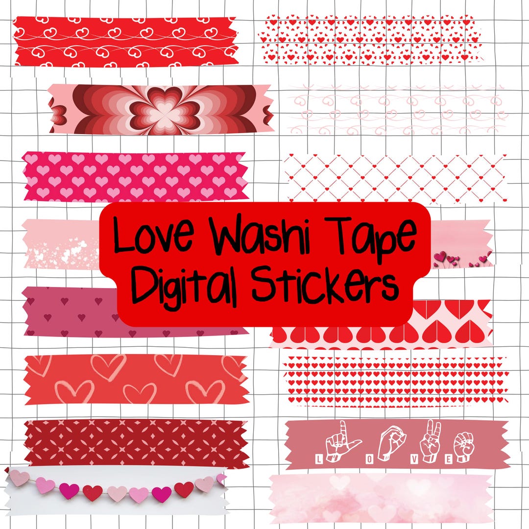 Valentines Day Washi Tape Digital Stickers Love Washi Red Digital Washi ...