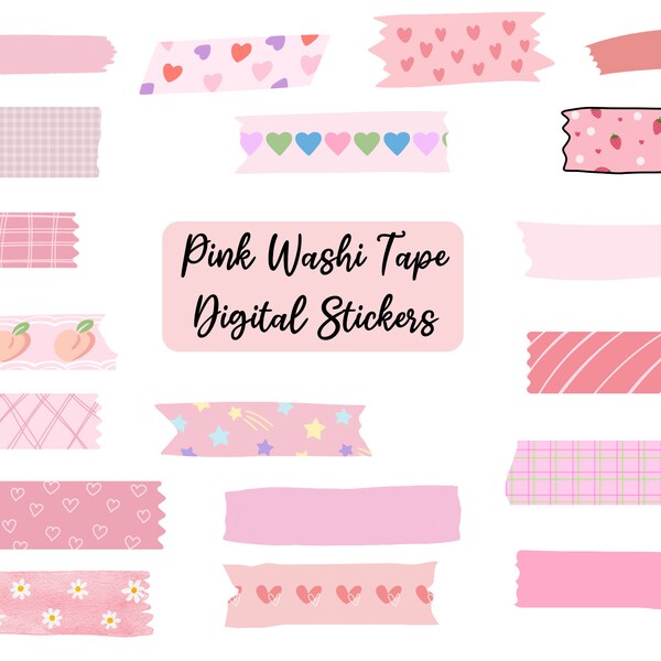 Pink Washi Tape Digital stickers Pre-cropped Digital Stickers Download pink Cute digital washi tape stickers Digital Planner stickers