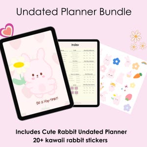 Kawaii Cute Rabbit Undated Digital Planner Digital cute planner kawaii aesthetic cute digital stickers cute planner pink cute bundle kawaii